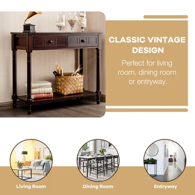 Costway Console Table Drawers Bottom Shelf Accent Sofa Entryway Hall Espresso 4 Costway Console Table Drawers Bottom Shelf Accent Sofa Entryway Hall Espresso - Image 2
