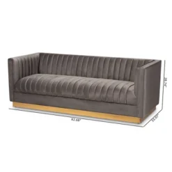 Aveline Velvet Upholstered Finished Sofa Gray/Gold - Baxton Studio -HOMCOM Shop GUEST 81b201ff 6d2b 47d5 9d18 4e5625612731