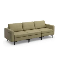 Costway Modern Modular 3-Seat Sofa Couch W/ Side Storage Pocket & Metal Leg GreenGrey -HOMCOM Shop GUEST 82b9624e cc27 4f7e 8f2e c7f07c1458c4