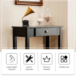 Costway Console Table With Drawer Entryway Hallway Accent Wooden Table Black -HOMCOM Shop GUEST 82cb5ea2 4ab0 47c2 b98f a7c6f80a9b7c