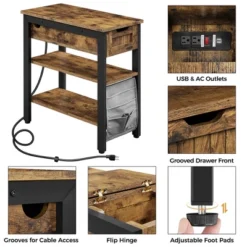 Yaheetech 2 Shelves Narrow End Table With Power Outlets And USB Charging Ports, Rustic Brown -HOMCOM Shop GUEST 8466b218 f8bd 490d af82 c19d8b352c40