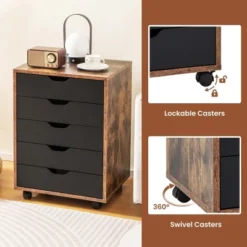 Costway 5 Drawer Chest Storage Dresser Floor Cabinet Organizer With Wheels Rustic Brown -HOMCOM Shop GUEST 85133e6d 95b6 4c52 b739 780be97d3317