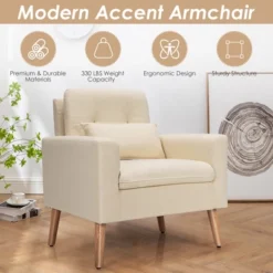 Costway Accent Chair Upholstered Linen Armchair Sofa Chair W/Waist Pillow -HOMCOM Shop GUEST 8542acd4 729f 475f 9e06 0abe1acc5f23
