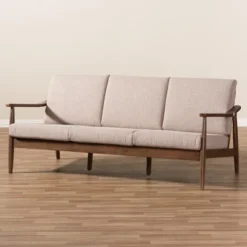Venza Mid-Modern Walnut Wood Fabric Upholstered 3 Seater Sofa Light Brown - Baxton Studio -HOMCOM Shop GUEST 87639c35 0439 4009 9dcd 4c6d1cefb892