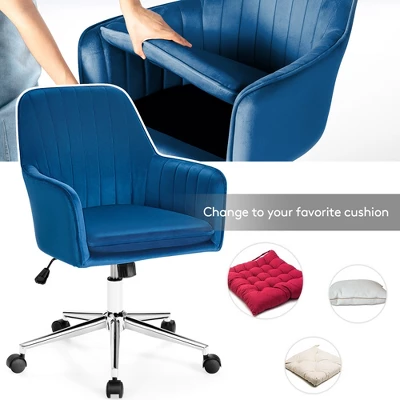 Costway Velvet Accent Office Armchair Adjustable Swivel Removable Cushion PinkBlueGrey 9 Costway Velvet Accent Office Armchair Adjustable Swivel Removable Cushion PinkBlueGrey - Image 7