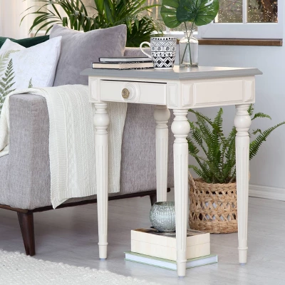 Amos Side Table With Drawer Cream/Gray - ClickDecor 3 Amos Side Table With Drawer Cream/Gray - ClickDecor