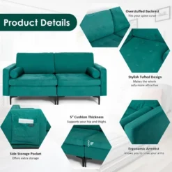 Costway Modern Loveseat 2-Seat Sofa Couch W/ 2 Bolsters Side Storage Pocket Teal -HOMCOM Shop GUEST 8ccec72d e2be 4191 8aab 6b6bee4e95fa