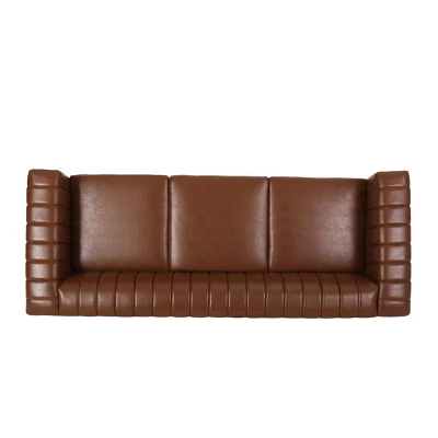 Drury Contemporary Channel Stitch 3 Seater Sofa With Nailhead Trim - Christopher Knight Home 5 Drury Contemporary Channel Stitch 3 Seater Sofa With Nailhead Trim - Christopher Knight Home - Image 3
