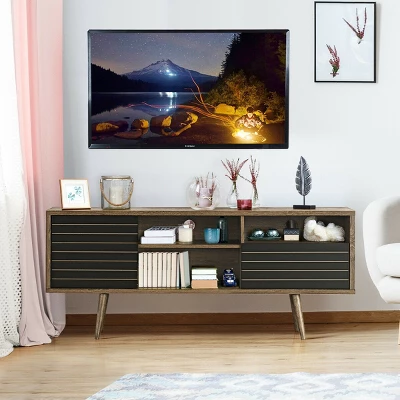 Costway Modern TV Stand/Console Cabinet 3 Shelves Storage Drawer Splayed Leg Wood/Black 5 Costway Modern TV Stand/Console Cabinet 3 Shelves Storage Drawer Splayed Leg Wood/Black - Image 3