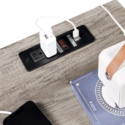 Yaheetech Rustic Side Table With 3 Drawers And Charging Station, Gray 8 Yaheetech Rustic Side Table With 3 Drawers And Charging Station, Gray - Image 6