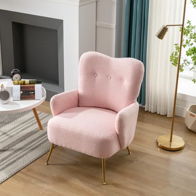 Modern Accent Chair With Golden Metal Legs, High Back Armchair In Teddy Short Plush Particle-ModernLuxe 13 Modern Accent Chair With Golden Metal Legs, High Back Armchair In Teddy Short Plush Particle-ModernLuxe - Image 11
