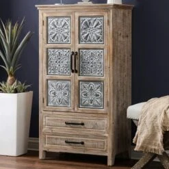 LuxenHome Farmhouse Wood And Metal 2-Drawer 2-Door Storage Cabinet. -HOMCOM Shop GUEST 92ab0d49 1b65 4516 8bed 4b96bddd7e17