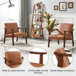 Yaheetech Modern Faux Leather Upholstered Armchair Accent Chair With Solid Wood Legs -HOMCOM Shop GUEST 93aba5d4 2955 4f53 92e9 c696b758e870