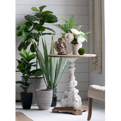 Round Side Table Antique White/Natural - A&B Home 11 Round Side Table Antique White/Natural - A&B Home - Image 9