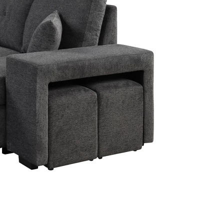 95" Pull Out Sleeper Sofa, Reversible L-Shape Sectional Couch With Storage Chaise And 2 Stools-ModernLuxe 12 95" Pull Out Sleeper Sofa, Reversible L-Shape Sectional Couch With Storage Chaise And 2 Stools-ModernLuxe - Image 10