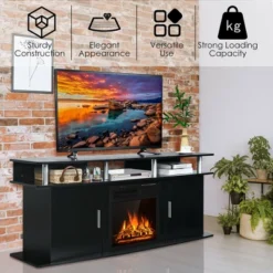 Costway 63'' Fireplace TV Stand W/18'' 1500W Electric Fireplace Up To 70'' Black -HOMCOM Shop GUEST 95a02196 d695 44d7 acf1 f833b14fbd06