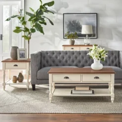 Liza Sofa Table White/Walnut - Buylateral -HOMCOM Shop GUEST 9732ecbd 2907 4df3 a687 50129e9e9d18