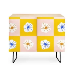 Maritza Lisa White Checkered Flowers Credenza - Deny Designs -HOMCOM Shop GUEST 980761ba 9ca1 4bc2 9f6b a48ffe0acdc7
