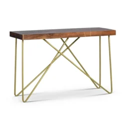 Walter Sofa Table Mango Wood Top With Brass Inlay And Base - Steve Silver