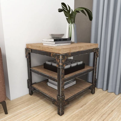 Industrial 3 Tier Side Table Brown - Olivia & May 10 Industrial 3 Tier Side Table Brown - Olivia & May - Image 8
