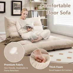 Costway Convertible Lazy Sofa Bed With 42-Level Adjustable Backrest&2 Lumbar Pillows Gray/Beige -HOMCOM Shop GUEST 99317c21 722b 4efd 98e8 878f2b1733e7