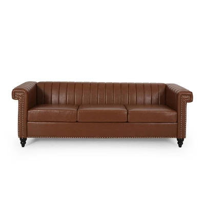 Drury Contemporary Channel Stitch 3 Seater Sofa With Nailhead Trim - Christopher Knight Home 12 Drury Contemporary Channel Stitch 3 Seater Sofa With Nailhead Trim - Christopher Knight Home - Image 10