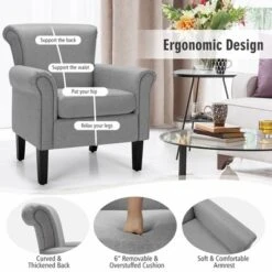 Costway Set Of 2 Upholstered Fabric Accent Chairs W/ Rubber Wood Legs Dark GrayLight Gray -HOMCOM Shop GUEST 99719517 a22f 4c60 91a2 b71845bcdfd3