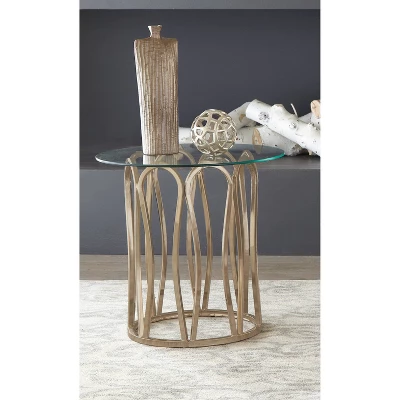 Monett Round End Table With Glass Top Brass - Coaster 3 Monett Round End Table With Glass Top Brass - Coaster