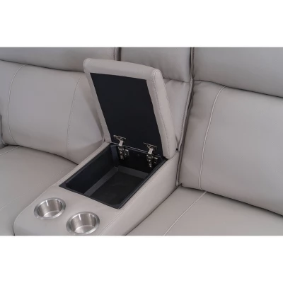 Layton Leather Power Console Reclining Loveseat With Power Headrest Light Gray - Abbyson Living 4 Layton Leather Power Console Reclining Loveseat With Power Headrest Light Gray - Abbyson Living - Image 2