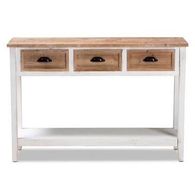 Benedict Two-Tone Wood 3 Drawer Console Table White/Oak - Baxton Studio 4 Benedict Two-Tone Wood 3 Drawer Console Table White/Oak - Baxton Studio - Image 2
