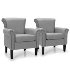 Costway Set Of 2 Upholstered Fabric Accent Chairs W/ Rubber Wood Legs Dark GrayLight Gray -HOMCOM Shop GUEST 9c5eb610 fcf9 4632 b099 9f35fdb6ec6b