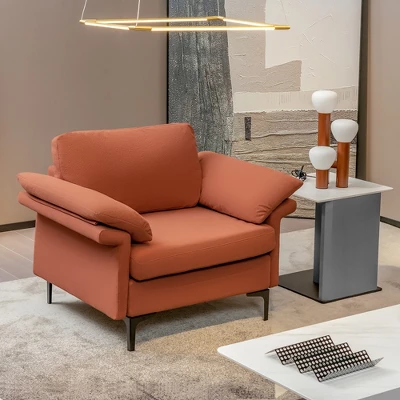 Costway Modern Fabric Accent Armchair Upholstered Single Sofa W/ Metal Legs Rust RedGreen 3 Costway Modern Fabric Accent Armchair Upholstered Single Sofa W/ Metal Legs Rust RedGreen