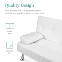Best Choice Products Modern Faux Leather Convertible Futon Sofa W/ Removable Armrests, Metal Legs, 2 Cupholders - White 11 Best Choice Products Modern Faux Leather Convertible Futon Sofa W/ Removable Armrests, Metal Legs, 2 Cupholders - White -HOMCOM Shop GUEST 9e717f59 c899 43a7 aa7c e998c6ba72ad