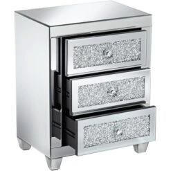 Studio 55D Modern Mirrored Rectangular Accent Side End Table 20" X 14" With 3-Drawer Silver Glass Crystal Living Room Home House -HOMCOM Shop GUEST 9f558317 534a 4e3f b705 3ae09b3ebdff