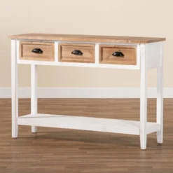 Benedict Two-Tone Wood 3 Drawer Console Table White/Oak - Baxton Studio 14 Benedict Two-Tone Wood 3 Drawer Console Table White/Oak - Baxton Studio -HOMCOM Shop GUEST a015a65a 20ec 4935 9826 dd42aa99b98d