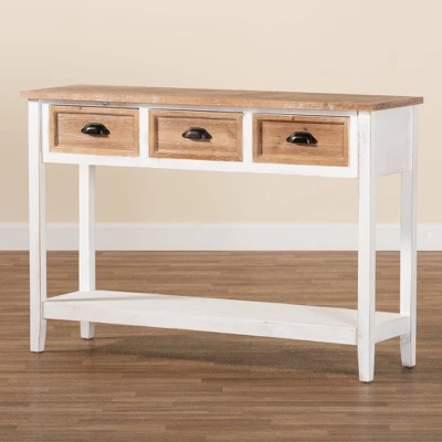 Benedict Two-Tone Wood 3 Drawer Console Table White/Oak - Baxton Studio 8 Benedict Two-Tone Wood 3 Drawer Console Table White/Oak - Baxton Studio - Image 6