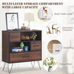 Costway Sideboard Storage Cabinet Multipurpose Display Unit W/Metal Leg & Drawers Walnut -HOMCOM Shop GUEST a03923d9 bddf 4444 81fe ea6d955c2aa5