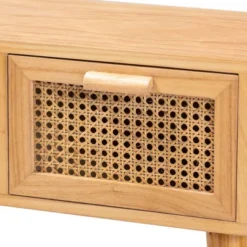 Falan Wood With Rattan 2 Drawer Console Table Oak Brown - Baxton Studio -HOMCOM Shop GUEST a08ced54 1806 402c a475 d31a0d8a9f20