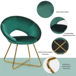 Costway Modern Velvet Accent Chair Upholstered Vanity Chair W/Golden Metal Leg PinkDark GreenGrey -HOMCOM Shop GUEST a16c2f97 bef4 4e4d a383 dcc3ddc4575e