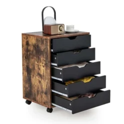 Costway 5 Drawer Chest Storage Dresser Floor Cabinet Organizer With Wheels Rustic Brown -HOMCOM Shop GUEST a1e8d0de 624e 4bf1 ab36 4bdc5f3ec925