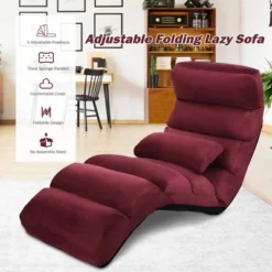 Costway Folding Lazy Sofa Chair Stylish Sofa Couch Bed Lounge Chair W/Pillow Burgundy -HOMCOM Shop GUEST a213881f c3e3 4a87 bbe7 862d8c0a9d98