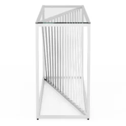 Wondry Geometric Inspired Sofa Table With Glass Top Chrome - MiBasics -HOMCOM Shop GUEST a3115989 5b16 4028 9c06 42008bfa11cc