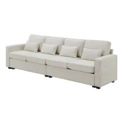 104" 4-Seater Modern Minimalist Linen Fabric Sofa With Arm Pockets And 4 Pillows - ModernLuxe -HOMCOM Shop GUEST a31d3d1f f777 4e2e bbeb c8fdccd6679c