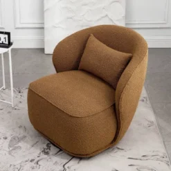 Boucle Upholstered Swivel Barrel Chair - Kinwell
