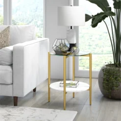 Gold Finish Side Table With Faux Marble Shelf - Henn&Hart -HOMCOM Shop GUEST a3898715 01b9 4614 982f 9b1645b321ec