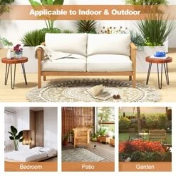 Costway Round End Table Accent Side Table Reclaimed Teak Wood Plant Stand Patio Rustic -HOMCOM Shop GUEST a4106360 3c8b 4a5a bf39 19259614abab