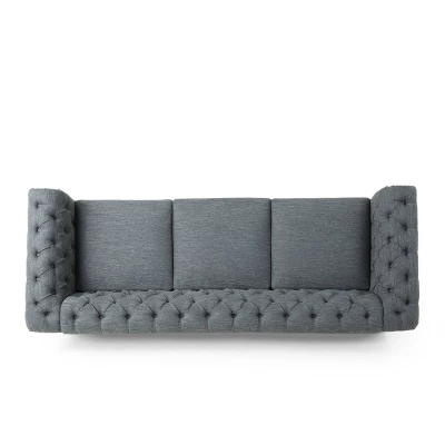 Saragus Chesterfield Tufted 3 Seater Sofa With Nailhead Trim Charcoal/Dark Brown - Christopher Knight Home 5 Saragus Chesterfield Tufted 3 Seater Sofa With Nailhead Trim Charcoal/Dark Brown - Christopher Knight Home - Image 3