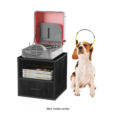 Hastings Home End Table, Stackable Modular Cube With Drawer, Black 5 Hastings Home End Table, Stackable Modular Cube With Drawer, Black - Image 3