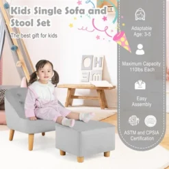 Costway Kids Sofa Chair W/ Ottoman Toddler Single Sofa Velvet Upholstered Couch GreyPink 15 Costway Kids Sofa Chair W/ Ottoman Toddler Single Sofa Velvet Upholstered Couch GreyPink -HOMCOM Shop GUEST a6ad4dff 1871 41b7 ae2a f13f1425935c
