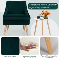 Costway Set Of 2 Accent Chairs Velvet Single Sofa Chair W/Rubber Wood Legs PinkGreenGrey -HOMCOM Shop GUEST a6ae4a77 93c7 4f10 8ec6 baf750c8c493
